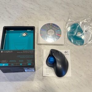 Logitech Gray and Blue Wireless Trackball Mouse